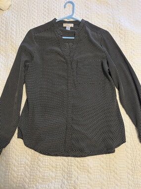Kenar Black Blouse with White Star-Dot Print